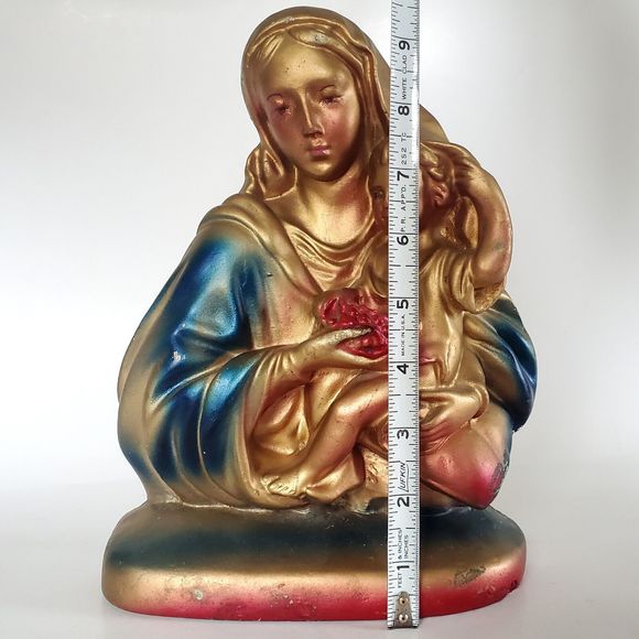 1967 Mother Mary & Baby Jesus Chalkware Bust Religious Christ Madonna Sculpture - Picture 9 of 11